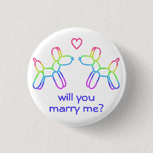 Proposal Rainbow Balloon Dogs in Love Button