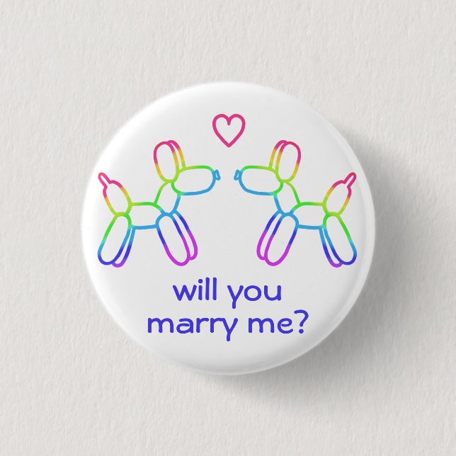 Proposal Rainbow Balloon Dogs in Love Button (Front)