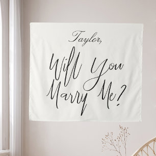 Proposal Sign Custom Name Light Cream Marry Me Tapestry