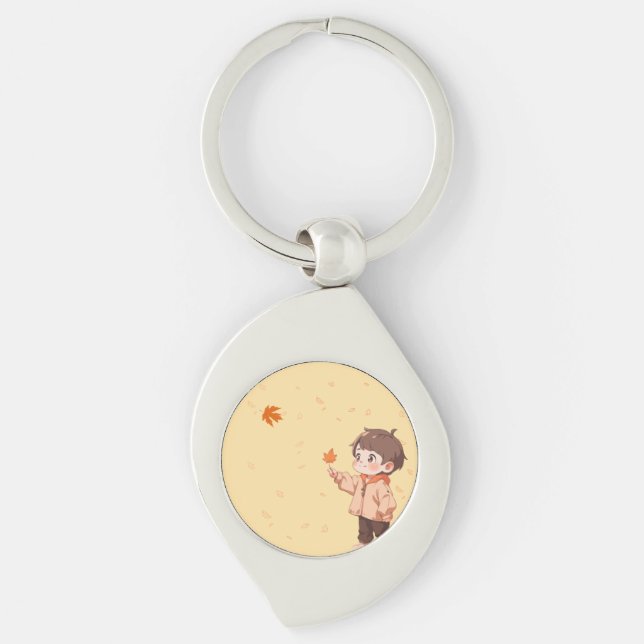 Proposing of love!! Autumn leaf held by a cute boy Key Ring (Front)