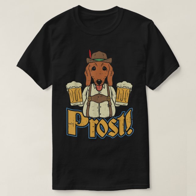 Pros Oktoberfest German Dachshund Dog Drinking Bee T-Shirt (Design Front)