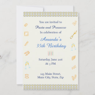 Prosecco and Pasta Birthday Invitation