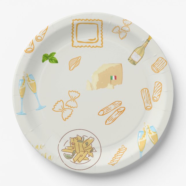 Prosecco and Pasta Birthday Paper Plate (Front)
