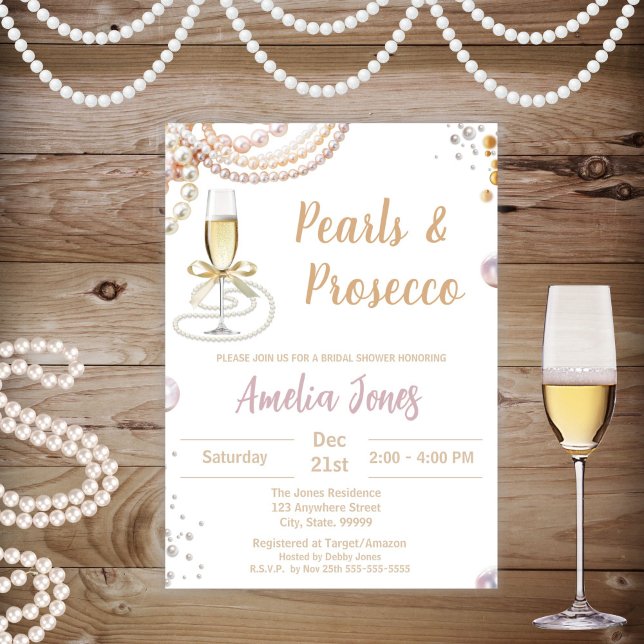 Prosecco and Pearls Bridal Shower Invitation  (Creator Uploaded)