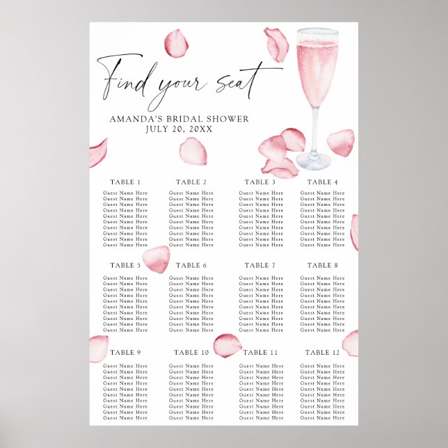 Prosecco bridal shower seating chart (Front)