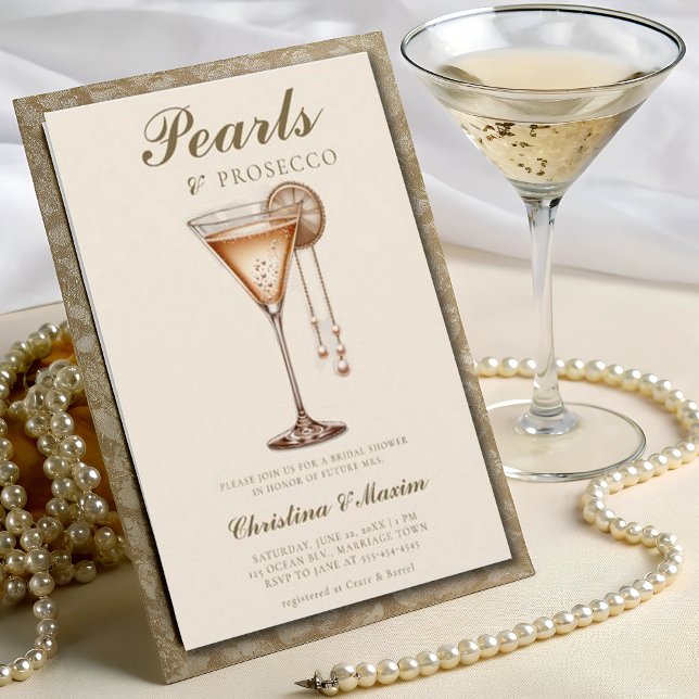 Prosecco Elegant Brunch with Pearls Wedding Invitation (Creator Uploaded)