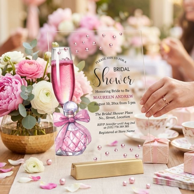 Prosecco Glass and Perfume Bottle Bridal Shower Acrylic Invitations (Creator Uploaded)