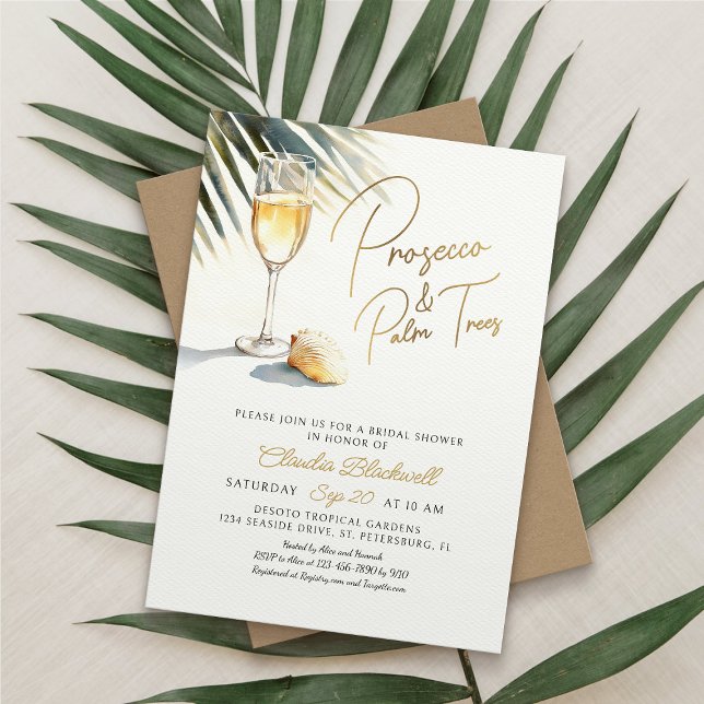 Prosecco Palm Trees Tropical Bridal Shower Invitation (Creator Uploaded)