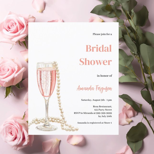 Prosecco pearls pink Bridal Shower invitation (Creator Uploaded)