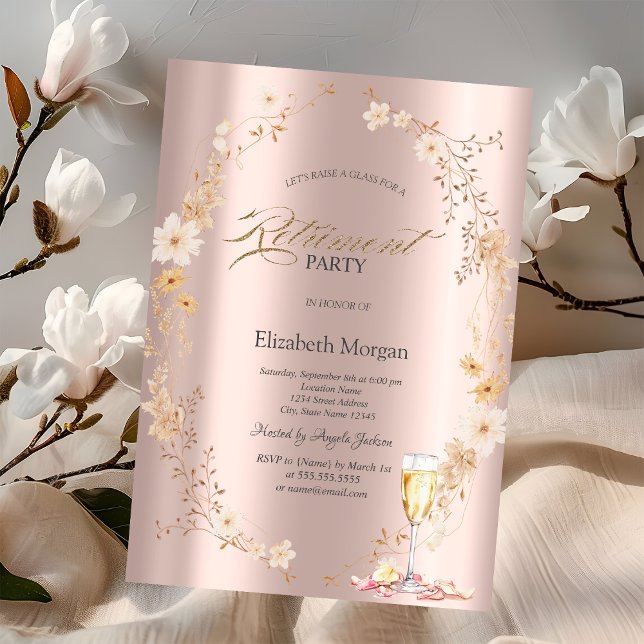Prosecco Petals Wildflowers Rose Gold Invitation (Creator Uploaded)
