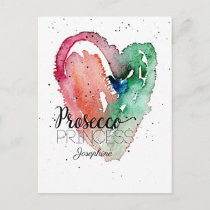 'Prosecco Princess' Monogram Watercolor Heart Postcard