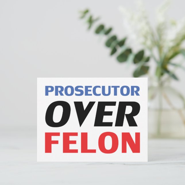 Prosecutor over Felon typography red white blue  Postcard (Standing Front)