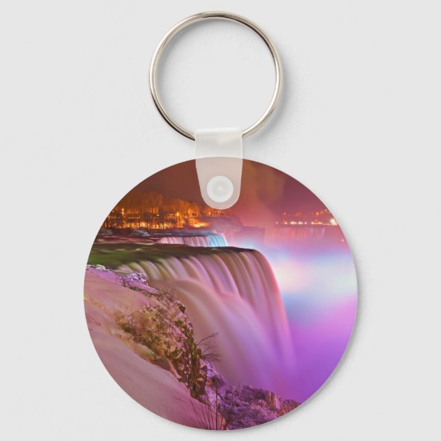 Prospect Point Night View of Niagara Falls Winter Key Ring (Front)