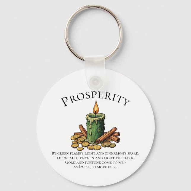 Prosperity Chant Candle & Cinnamon Money Spell Key Ring (Front)