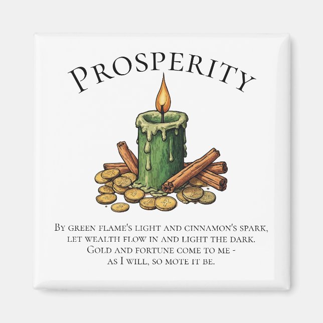 Prosperity Chant Candle & Cinnamon Money Spell Magnet (Front)