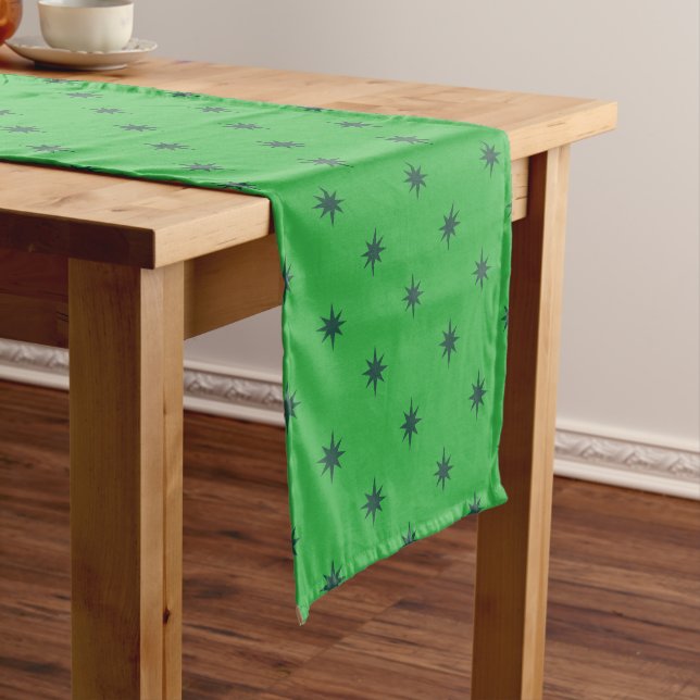 Prosperity Christmas Star - Dark Green Stars Long Table Runner (In Situ)
