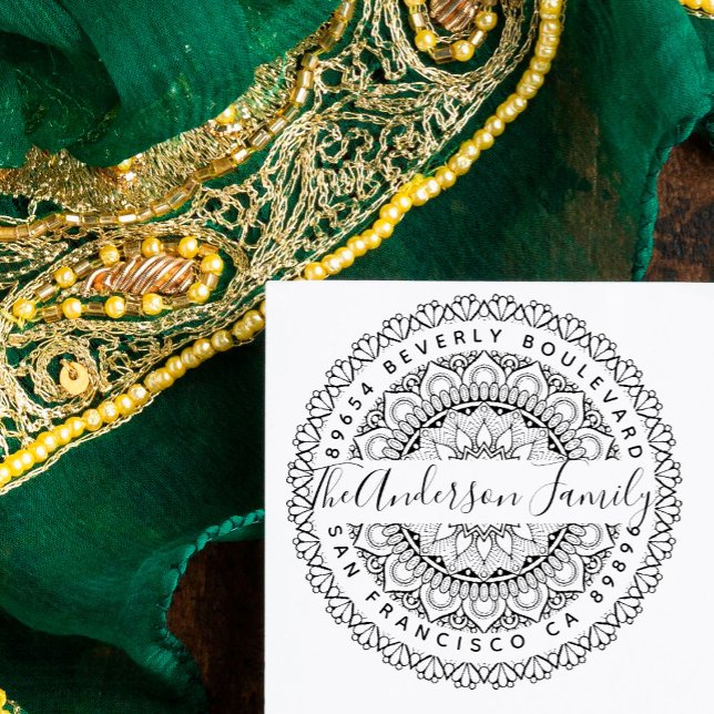 Prosperity Mandala Custom Return Address Rubber Stamp (Creator Uploaded)