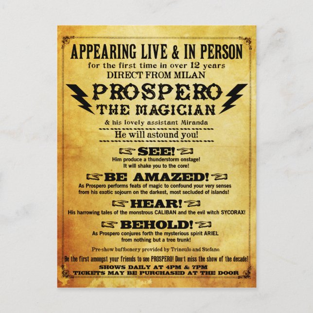 PROSPERO! Shakespearean Magician Postcard (Front)