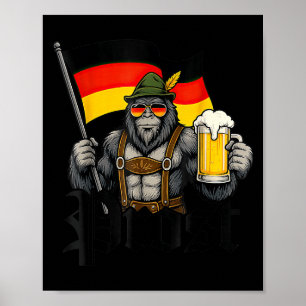 Prost Bigfoot Drinking Beer Lederhosen German Poster