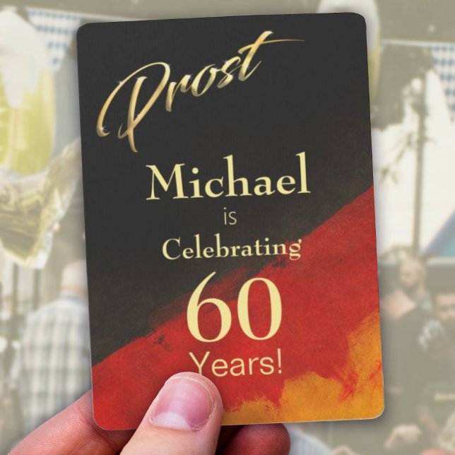 Prost Black Red Gold 60th Birthday Playing Cards (Prost (Cheers) to 60 Years Happy Birthday Personalized Playing Cards Modern Black Red Gold Design.)