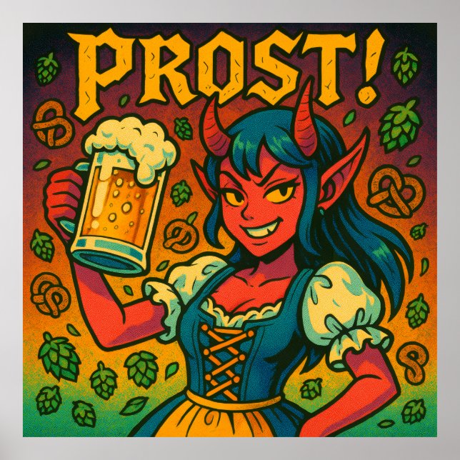 Prost - Oktoberfest Beer Girl Celebration Art Poster (Front)