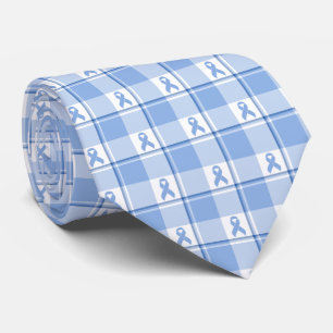 Prostate Cancer Awareness Plaid Light Blue Ribbon Tie
