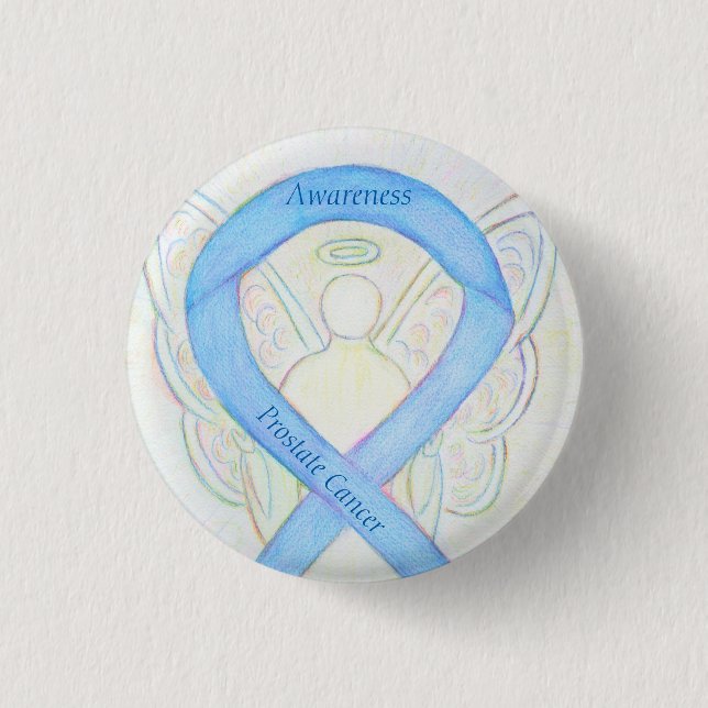 Prostate Cancer Blue Awareness Ribbon Angel Pin (Front)