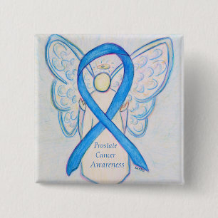 Prostate Cancer Blue Awareness Ribbon Angel Pin