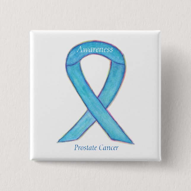 Prostate Cancer Blue Awareness Ribbon Custom Pin (Front)