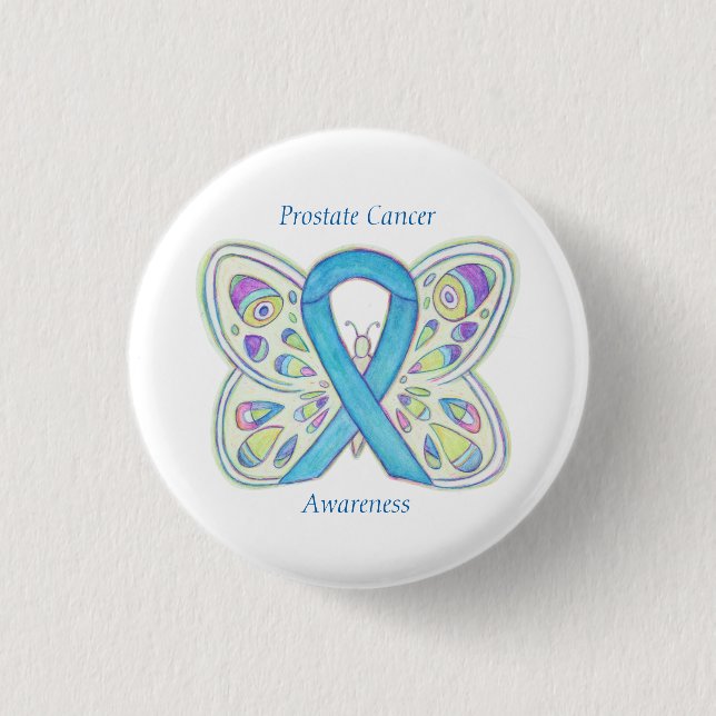 Prostate Cancer Blue Awareness Ribbon Custom Pin (Front)