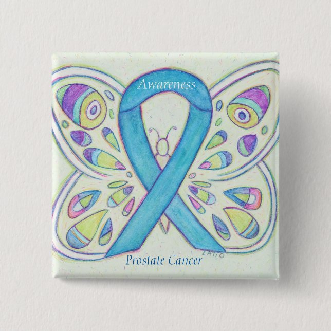 Prostate Cancer Blue Awareness Ribbon Custom Pin (Front)