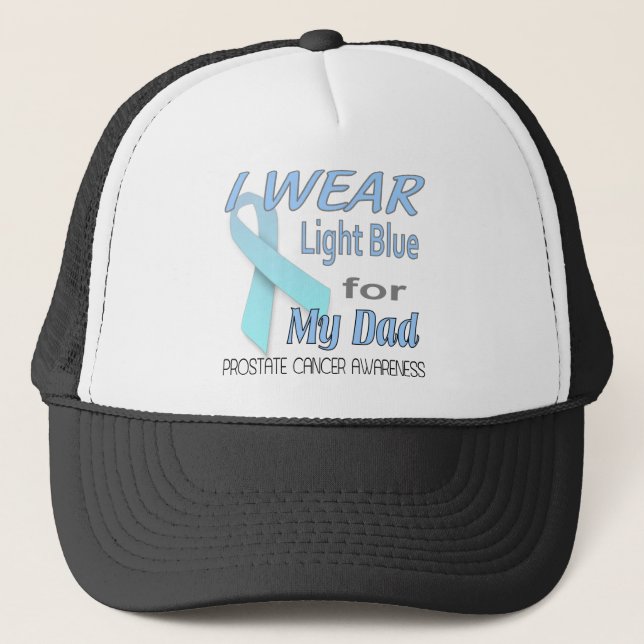 Prostate Cancer Light Blue Ribbon Awareness Logo Trucker Hat (Front)