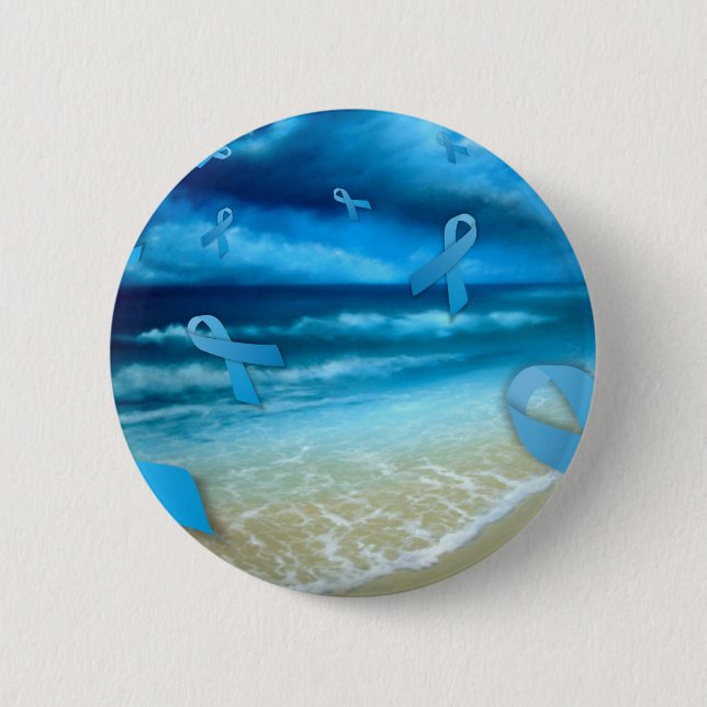 Prostate Cancer Ribbons Floaing Over the Beach 6 Cm Round Badge (Front)