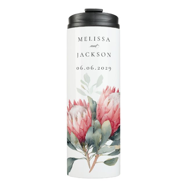Protea Blush Watercolor Flowers Wedding Thermal Tumbler (Front)