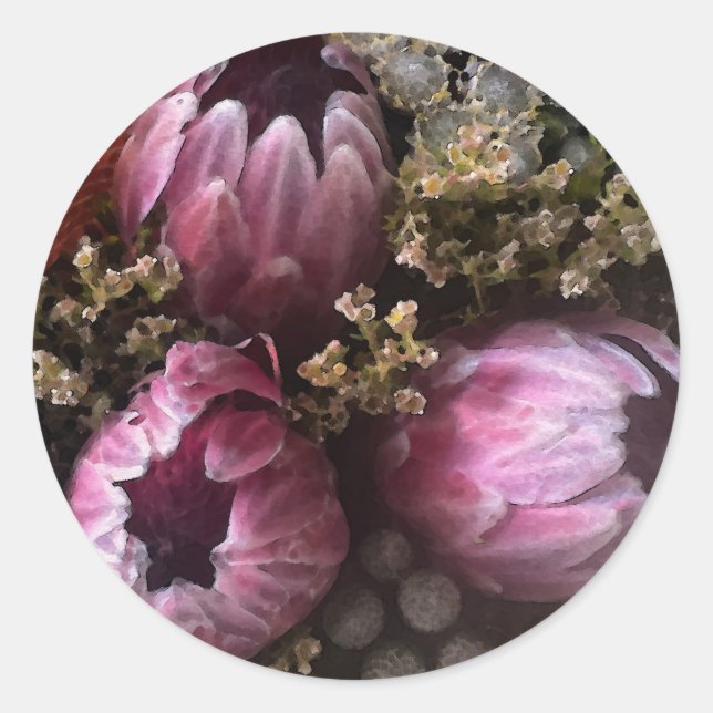 Protea Bouquet Classic Round Sticker (Front)