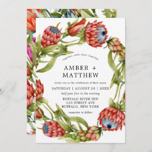 Protea Colourful Watercolor Flower Wedding Invites