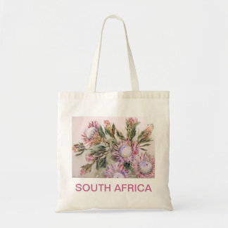 Protea design with pink lettering tote bag