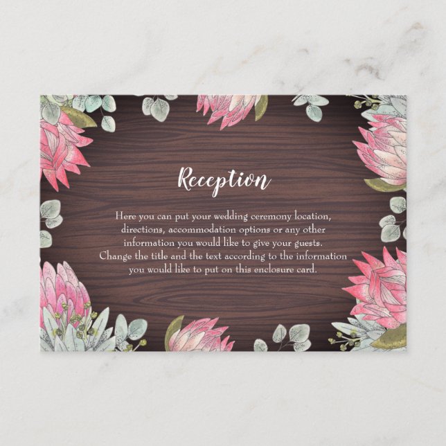 Protea Eucalyptus Foliage Wood Rustic Wedding Enclosure Card (Front)