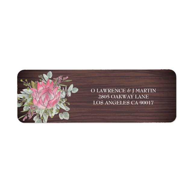 Protea Eucalyptus Wood Rustic Wedding Address Return Address Label (Front)