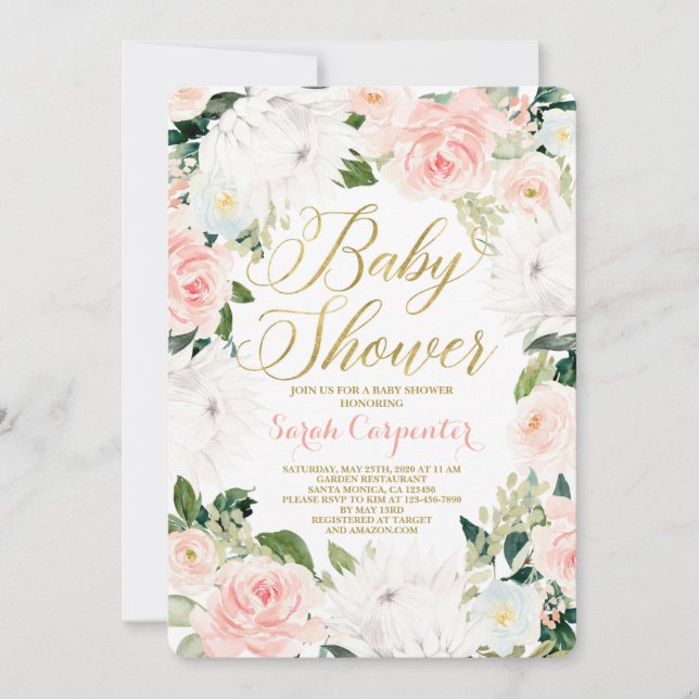 Protea floral Baby Shower girl invitation (Front)