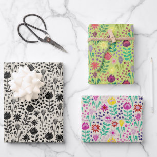Protea Floral Block Print Millefleur Assorted Wrapping Paper Sheet