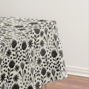 Protea Floral Block Print Millefleur black linen Tablecloth