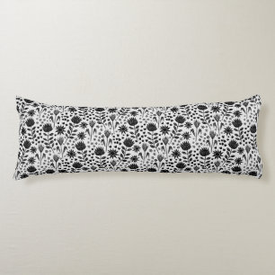Protea Floral Block Print Millefleur black white Body Cushion