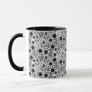 Protea Floral Block Print Millefleur black white Mug