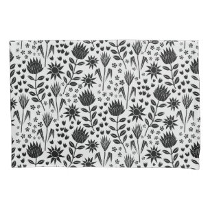 Protea Floral Block Print Millefleur black white Pillowcase
