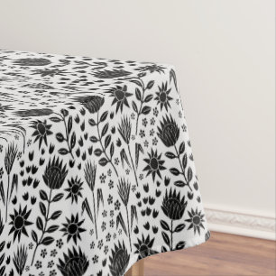 Protea Floral Block Print Millefleur black white Tablecloth
