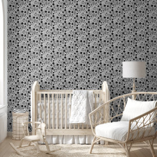 Protea Floral Block Print Millefleur black white Wallpaper