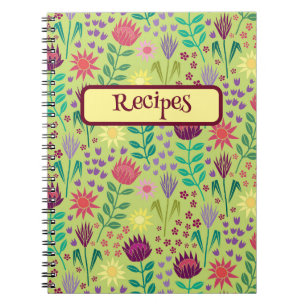 Protea Floral Block Print Millefleur cheery green Notebook