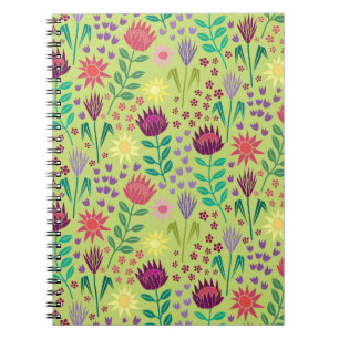 Protea Floral Block Print Millefleur cheery green Notebook