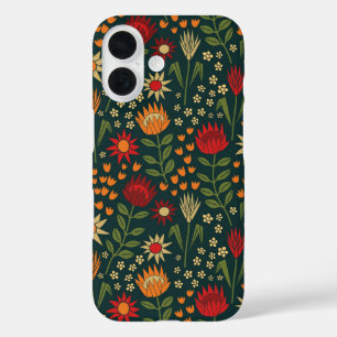 Protea Floral Block Print Millefleur darks iPhone 16 Case